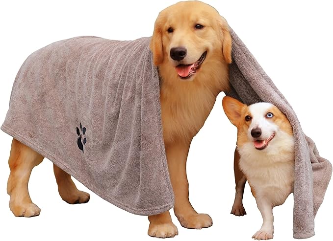 Dogvingpk Extra Large Dog Towel 1 Pack, Super Absorbent Soft Quick Drying Microfiber Pet Bath Towels for Large & Medium Dogs (XL-55" * 36", Brown)