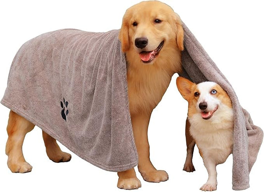 Dogvingpk Extra Large Dog Towel 1 Pack, Super Absorbent Soft Quick Drying Microfiber Pet Bath Towels for Large & Medium Dogs (XL-55" * 36", Brown)