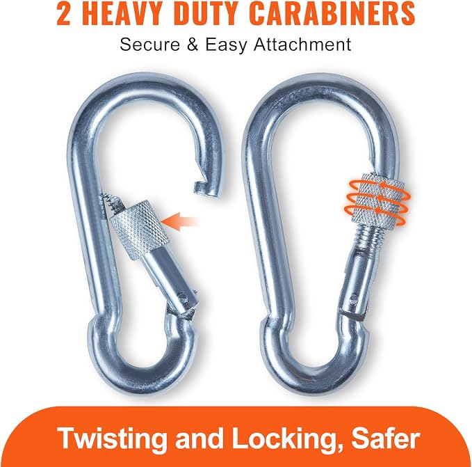 VEVOR Static Climbing Rope, 32 ft Outdoor Rock Climbing Rope with 26KN Breaking Tension, 0.4'' /10 mm High Strength Safety Rope, Escape Rope with 2pcs Carabiner and Storage Bag