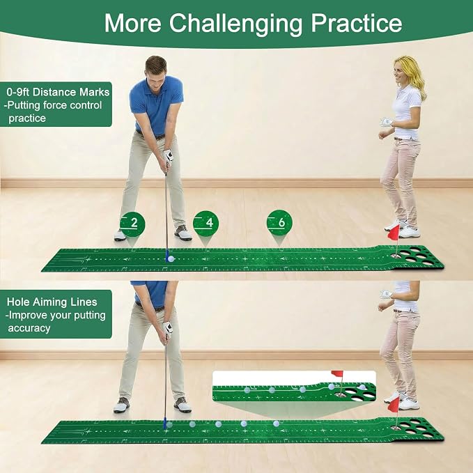 Chriiena Golf Putting Game Mat, Indoor Putting Green Set for Party Game | With 2 Balls, 1 Flag & Cup, Portable Pong Game Mat, Golf Games for Adults, For Backyard, Office, Party Use