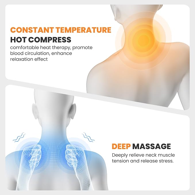 3-in-1 Neck Massage Pillow—with Heat, Massage, and Traction Stretching,Deep Tissue Massage Relieves Shoulder and Neck Muscle Pain and Stiffness,Suitable for Men and Women, Grey