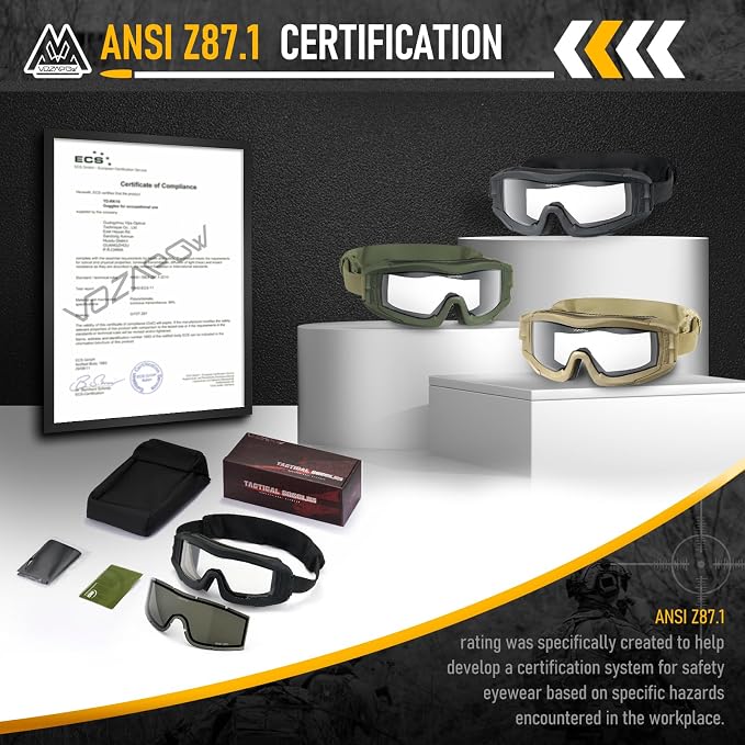 Airsoft Goggles Anti Fog with ANSI Z87.1 Certified, Safety Goggles Impact Resistant, Tactical Shooting Glasses