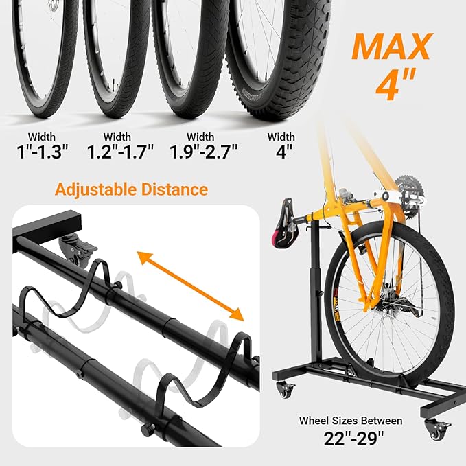 Vertical Bike Stand, Freestanding Bike Rack Garage Storage with Adjustable Height for Wheels up to 29", Space-Saving Indoor Bicycle Stand for Garage & Apartment, Upright Bike Holder for MTB Road Bike