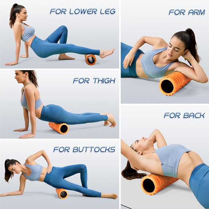 Krightlink Foam Roller High Density Foam Roller Set for Deep Tissue Muscle Massage, 18" Trigger Point Fitness Exercise Massage Roller Self-Myofascial Release for Whole Body (Orange)