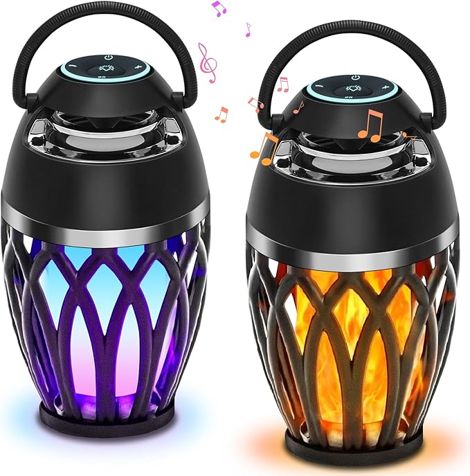 Outdoor Speakers with Colorful Lights, Mens Gifts for Birthday, Portable Bluetooth Speaker, HD Stereo Sound, Torch Atmosphere Speaker Waterproof for Patio/Pool/Camping Cool Gadgets 2 Pack