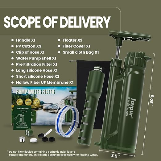 Portable 3-Stage Water Purifier Survival Pump with 0.01 Micron Ultrafiltration Membrane Water Purification System,Suitable for Hiking,Camping,Emergency Survival Water and Outdoor Activities