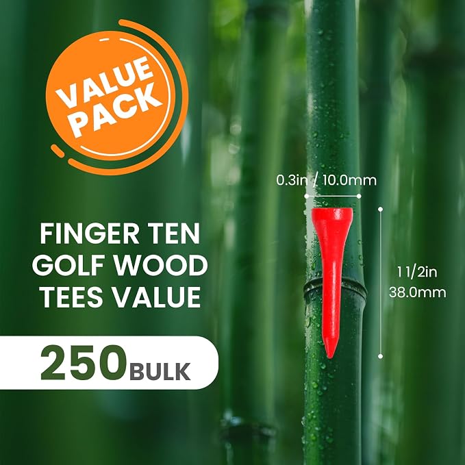 FINGER TEN Bamboo Golf Tees Wood 1 1/2 2 3/4 3 1/4 Inch Wooden Short Long Tee Color Bulk 250/500/1000/2000 Count for Men Women Kids in Red Pink USA Flag