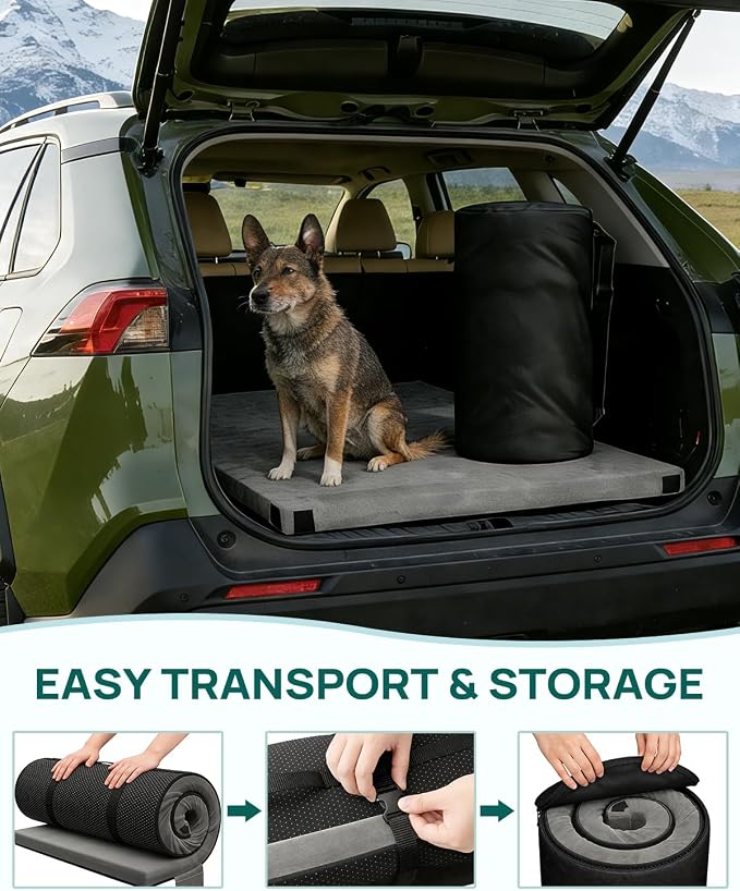 Releep 3 Inch Dual-Sided Memory Foam Camping Mattress, Waterproof Camping Sleeping Pad with Portable Pillow & Carry Bag, Roll Up Cot Mattress Mat for Guest Bed/Car/Tent