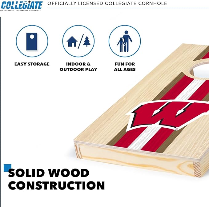 Wild Sports College Portable Size 1' x 2' Solid Wood Cornhole Set with Direct Print HD Team Graphics – Travel Size