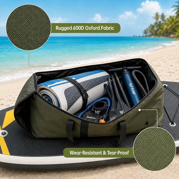 Modoker Inflatable Stand Up Paddle Board Bag, 2-in-1 110L Large Capacity Paddle Board Backpack with Padded Shoulder Straps, Water Resistant SUP Travel Bag for Pump, Paddle Board& Accessories
