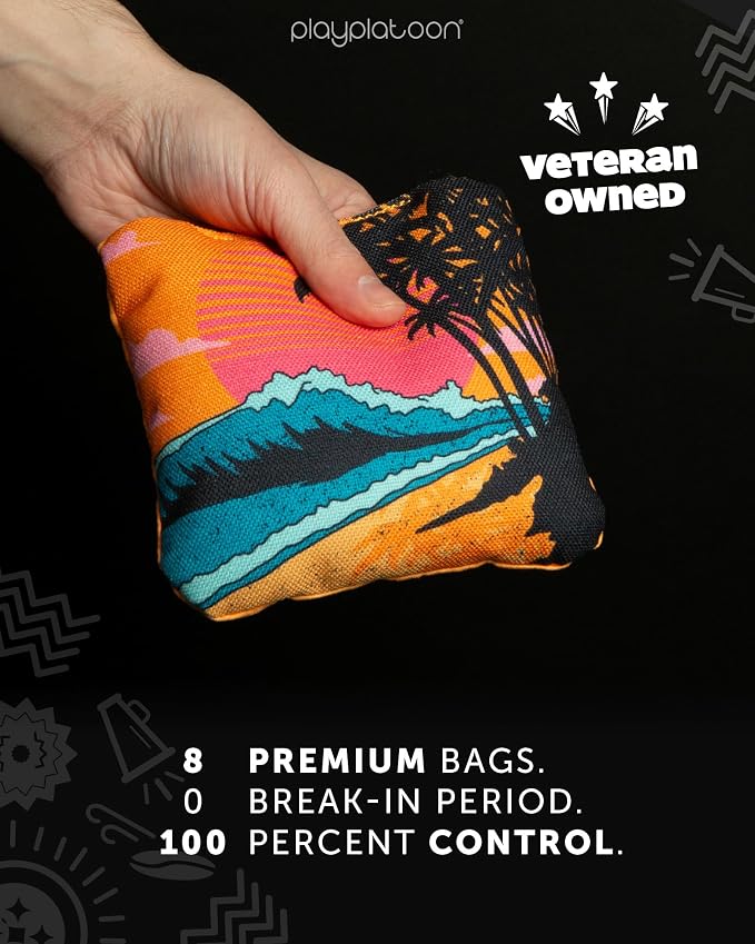 Play Platoon Pro Cornhole Bags Set of 8 - Professional Dual Sided Slick and Sticky Side Competition Corn Hole Bags - Tournament Series
