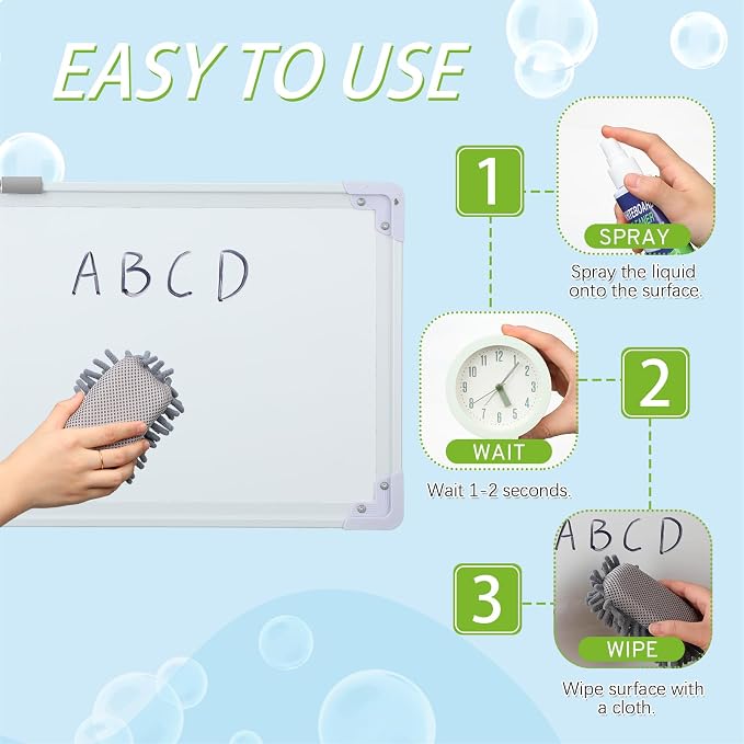 Fuyoooo 6 Pack Whiteboard Cleaner 3.4 Fl oz White Board Cleaning Spray Dry Erase Board Cleaner with Microfiber Shag Whiteboard Eraser Removes Stubborn Marks from Chalkboard(Grey)