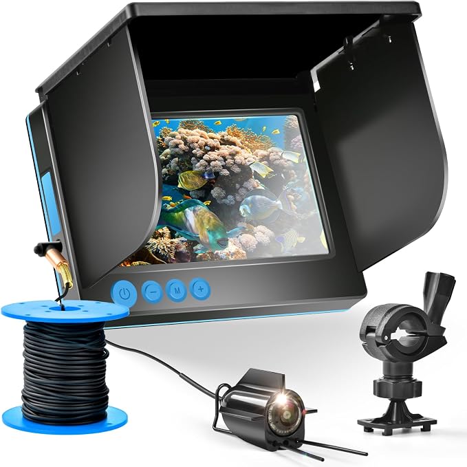 5inch Portable Fish Finder Camera Underwater Fishing Camera, 220° Wide Angle Infrared Night Vision, Host IP65 Waterproof Ice Fishing Camera for Ice, Lake and Boat (A)