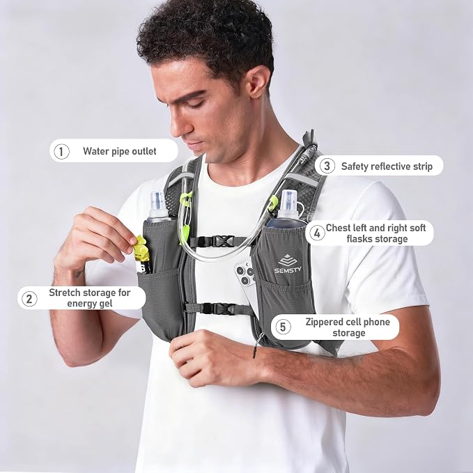 Running Vest for Women Men, 5L Hydration Vest with Dual 500ml Soft Flask, Lightweight Water Backpack, Adjustable Chest Straps Running Hydration Backpack for Running Cycling Hiking