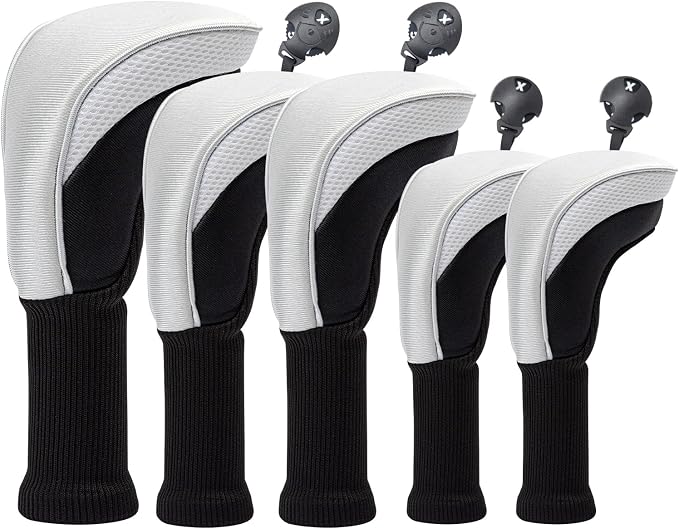 Golf Club Head Covers for Woods 3/4/5/6 Pieces Long Neck Mesh Sports Golf Club Headcovers Set with Interchangeable No. Tags 3 4 5 6 7 X Golf Accessories for Men Women
