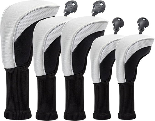 Golf Club Head Covers for Woods 3/4/5/6 Pieces Long Neck Mesh Sports Golf Club Headcovers Set with Interchangeable No. Tags 3 4 5 6 7 X Golf Accessories for Men Women
