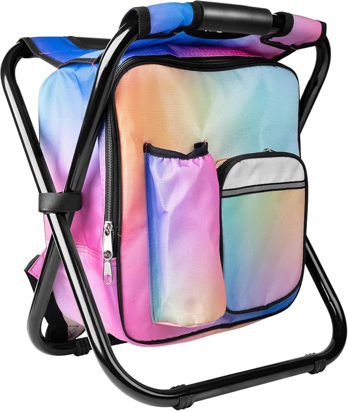 Kikerike Backpack Stool Cooler Chair Heavy Duty 300 LBS Max Load Portable Lightweight Stool Backpack Folding Fishing Cooler Seat for Camping Hunting Fishing - Multicolor