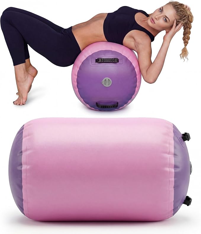 20in x 20in x 31in Inflatable Gymnastics Air Roller Barrel, Pink Air Roller Gymnastics Barrel for Yoga Training Cheerleading Home Use, Gymnastics Air Roller Air Barrel Inflatable Tumbling Mat