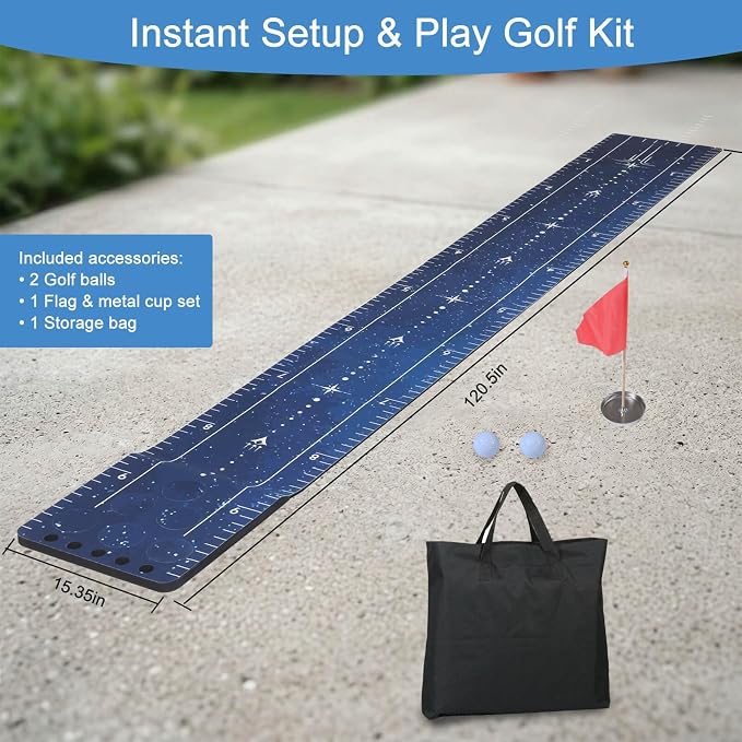 Chriiena Golf Putting Game Mat, Indoor Putting Green Set for Party Game | With 2 Balls, 1 Flag & Cup, Portable Pong Game Mat, Golf Games for Adults, For Backyard, Office, Party Use