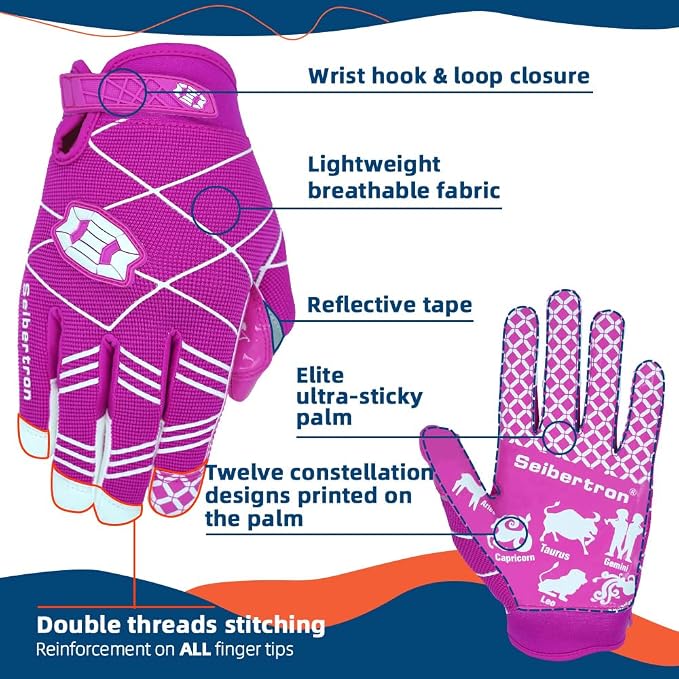 Seibertron Pro 3.0 Twelve Constellations Elite Ultra-Stick Football Receiver Gloves | Super Sticky Grip for Youth Kids Boys 8-12 Girls & Adult Men & Women, Perfect Sports Gift