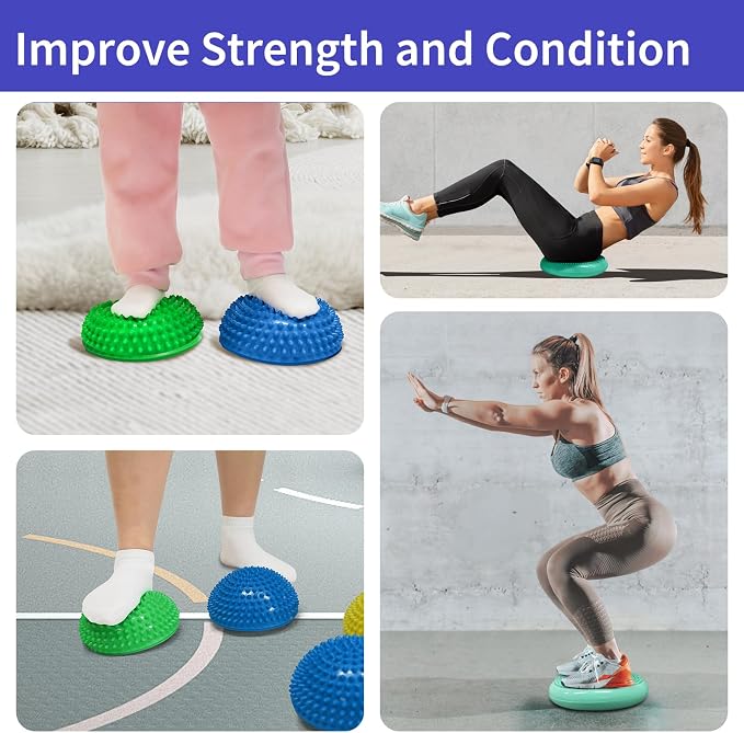 Wobble Cushion Set for Sensory Kids and Balance Training - Disc Plus 4 Pods, Board With Pump, Inflatable Stepping Pads for Adults