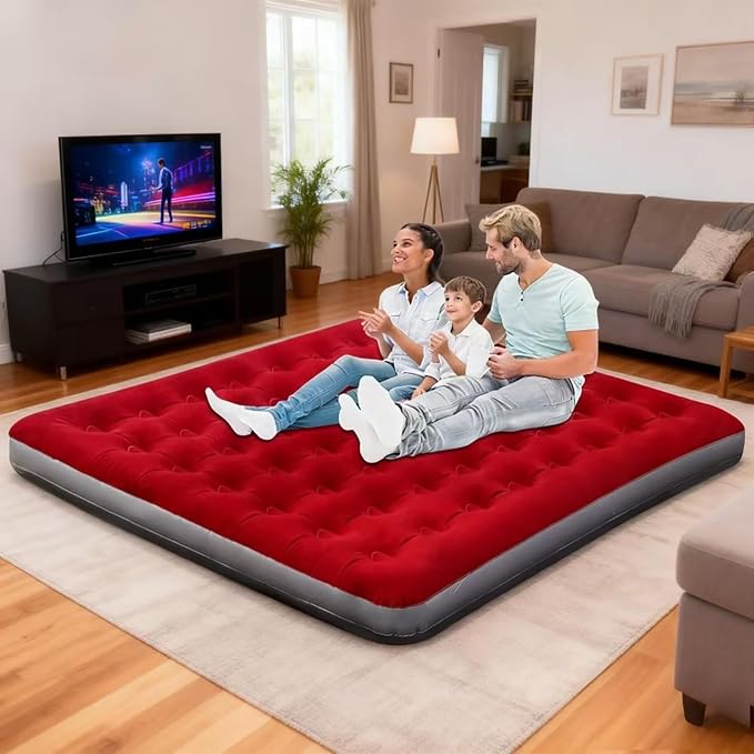 Onirii King Size Camping Air Mattress Bed with Air Pump | 80"x 72"Thickened Portable Blow Up Inflatable Air Mattress,Travel Sleeping Bed Pad for Camping Home Hiking