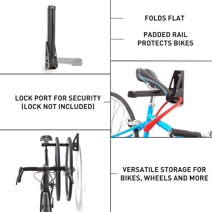 Feedback Sports | Velo Wall Post Bike Storage Mount | Bicycle Wheel Storage | Foldable and Space Saving | Road, Gravel, Mountain Bike Compatible | Versatile Garage Organization