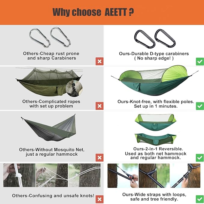 Camping Hammock with Mosquito Net - Portable Travel Hammock Bug Net - Camping Equipment - Hammock Tent for Outdoor Hiking Campin Backpacking Travel (Army Green)