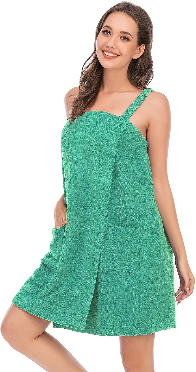 Veseacky Women Bath Wrap Towel for Womens Shower with Pocket Adjustable Spa Robe & Facial Headband
