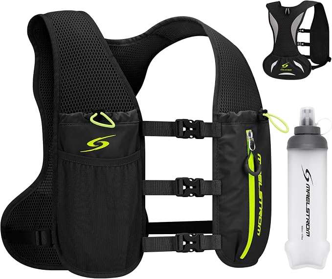 Maelstrom Running Vest,500ml Soft Flask Hydration Pack for Trail Marathon | BPA-Free Flask, Breathable Mesh, Bounce-Free Fit, Adjustable Compression, Reflective, Multi-Pockets, For Cycling, Hiking