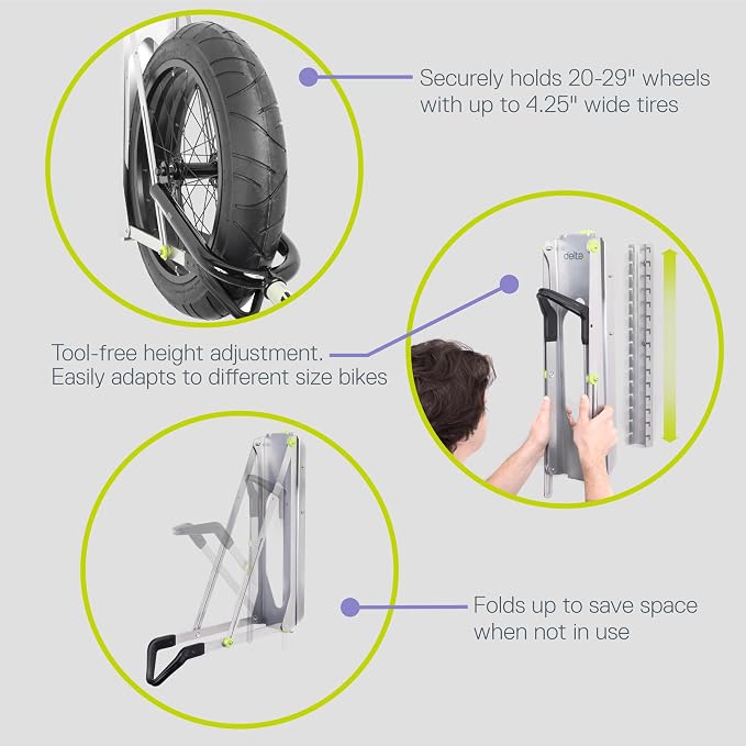 Pivot Bike Storage Rack by Delta Cycle - Bike Rack Garage Wall Mount Swivels to Save Space - No Lifting Required Vertical Bike Rack - Indoor Bike Storage Wall Hanger Holds Up to 100 lbs
