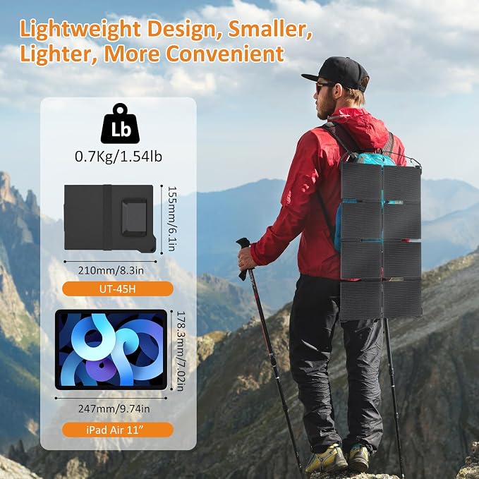 45W Solar Panel Portable Foldable Solar Panel Charger Lightweight with DC 18V,USB C & USB A,25% High Efficiency,IP67 Waterproof,for Camping,Backpacking,Hiking,RV,Off-Grid,Cell Phones,Power Bank
