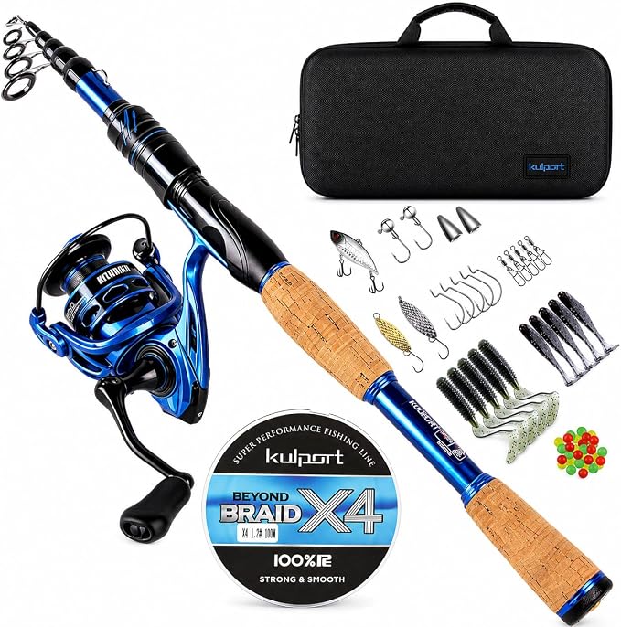 Telescopic Fishing Rod and Reel Combo | 30T Carbon Fiber Spinning Rod with 12+1BB Reel | Portable Lightweight Pole | Bass Trout Panfish | Freshwater Saltwater
