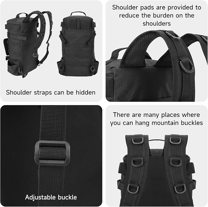 KOMCLUB Black Fishing Sling Tackle Storage Backpack, Large with Rain Cover‌ | Waterproof Outdoor Fishing Bag, Ideal Fishing Gifts for Men, Fits All-Day Fishing Trips