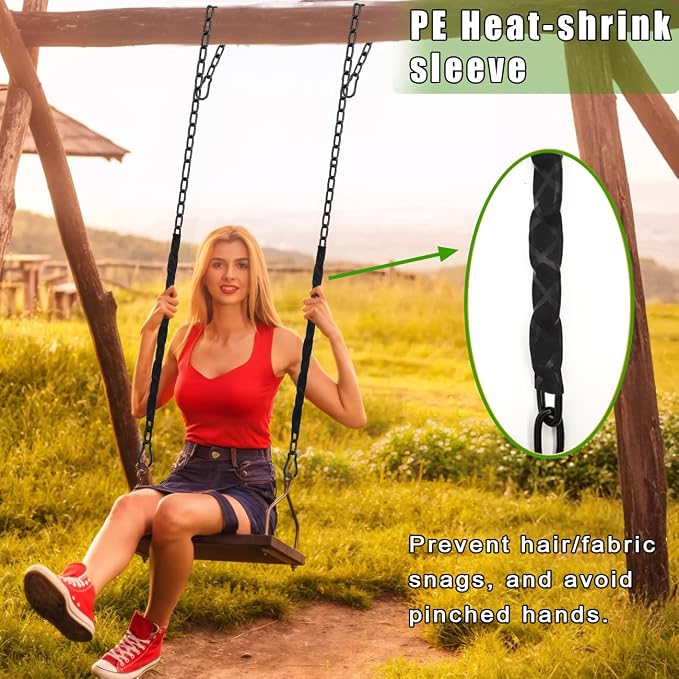 2Pcs 64" Hanging Swing Chain with PE Sleeve’s Cover, Stainless Steel Chains with 4 Carabiners, Heavy Duty Hang Hardware Kit for Hammock Chairs, Punching Bags, 660lb Capacity