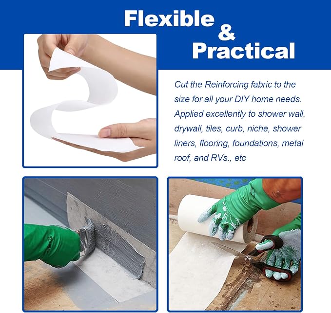 6 Inches x 76 Feet Waterproofing Membrane Anti Fracture Fabric, Reinforcing Water Barrier Drywall Mesh Tape, Liquid Waterproof Membrane Fiberglass Tape for Shower Wall,Seam