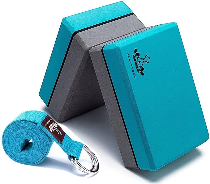 Heathyoga Yoga Sets - Yoga Blocks and Strap Set, Microfiber Yoga Towel with Exclusive Corner Pockets Design + Free Spray Bottle