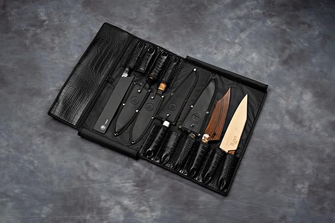 EVERPRIDE Gorgeous Leather Croc Pattern Premium Leather Chef Knife Roll Bag. Professional Grade Lovely Gift for Chefs Hunting Knives and Home Storage