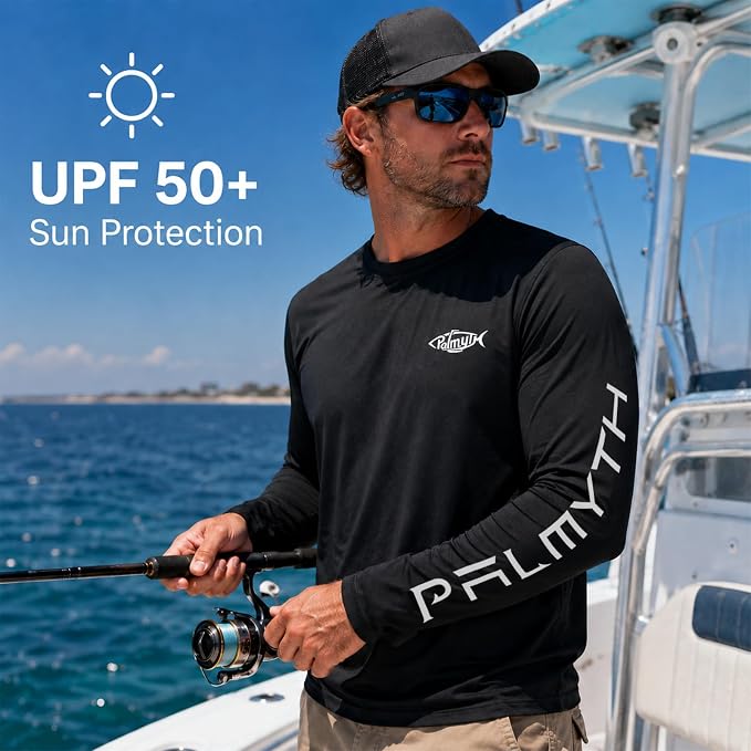 Palmyth Fishing Shirts for Men Long Sleeve UPF 50+ T Shirt Sun Protection | Quick Dry, Sun Protection, Myth-Cool Fabric, Fish Print, Moisture Wicking, Stretchy, Breathable, Fishing,Boating,Outdoor Wear