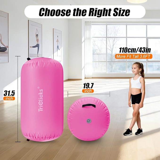 SUDOO Inflatable Air Roller Gymnastics Barrel Mat Tumbling Barrel Equipment for Backhandspring Training Roller for Cheerleading, Yoga, Dance, Home & Gym Use No Pump