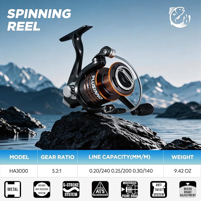 PLUSINNO Fishing Rod and Reel Combo Pole Gear Kit Telescopic Beginner | Portable All-in-One Fishing Equipment, with Freshwater Bass Trout Lures Kit Floating Net, with Carrying Case, Gifts for Men