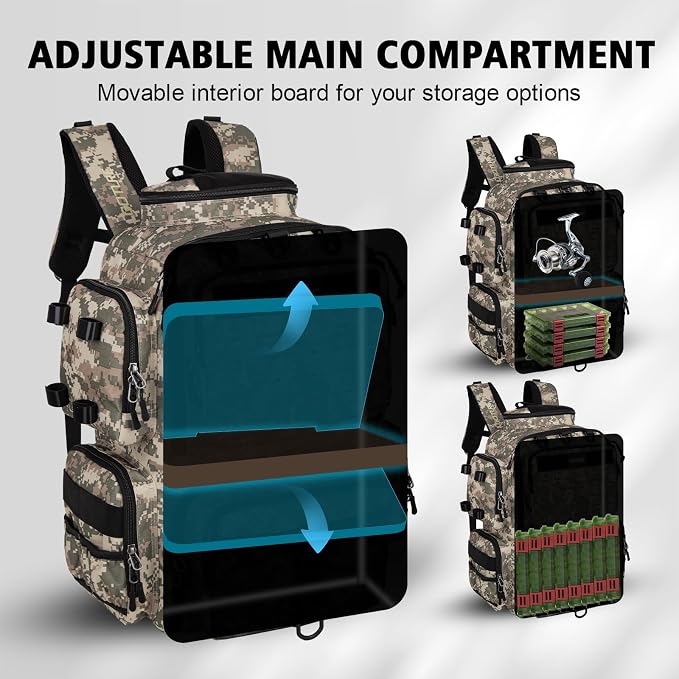 Goture Fishing Backpack,900D Water-Resistant Tackle Backpack with Rod Holders, SBS Zippers,45L Large Fishing Bag Storage Gear Tackle Bag with Rain Cover, Bottle Holder for Travel Camping Hiking