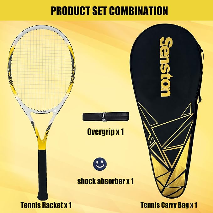 Senston 27 inch Tennis Racket for Adults 1 Pack Tennis Racket Set Tennis Overgrip, Vibration Damper