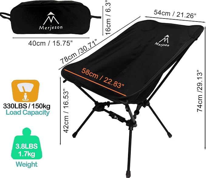 Portable Camping Chair Backpacking Chair, Ultralight Folding Chair-Compact, Lightweight Foldable Chairs for Hiking Mountaineering, Beach, Picnic (Black)