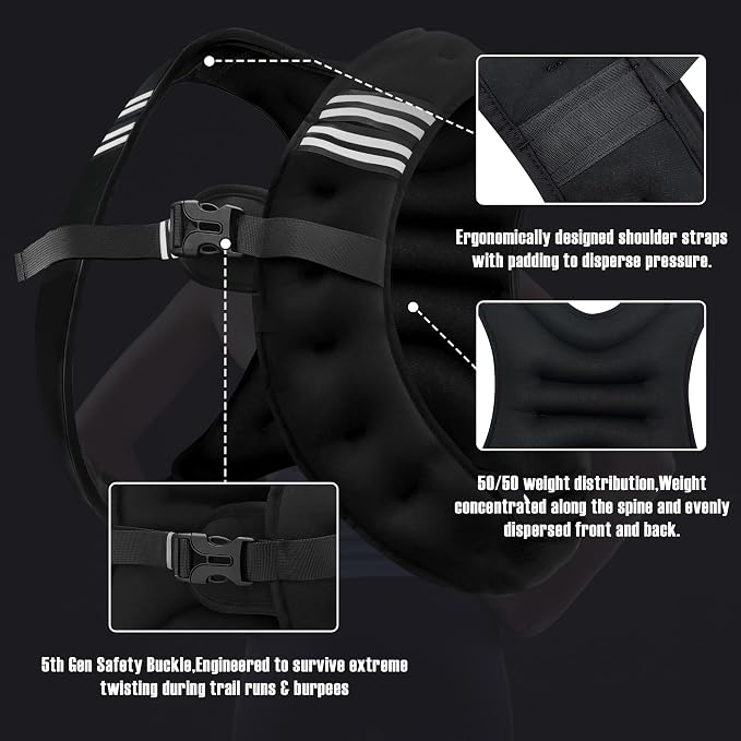 NATURELUX Weighted Vest Men or Women - 5/10/15/20/25/30lbs Weights with Reflective Stripe, Weighted Vest for Workout Equipment for Strength Training Running - Walking Weight Loss