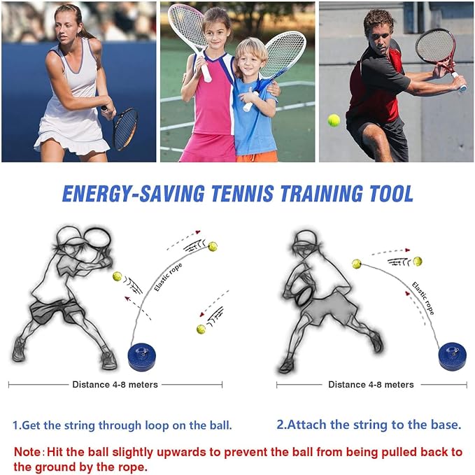 flybomb Portable Tennis Trainer 2.05LB Weight Heavy Iron Base Tennis Training Tool Exercise Tenis Ball Sports Self-Study,3 Replacement Rebound Balls+Wristband+Overgrip+Ring+Damper
