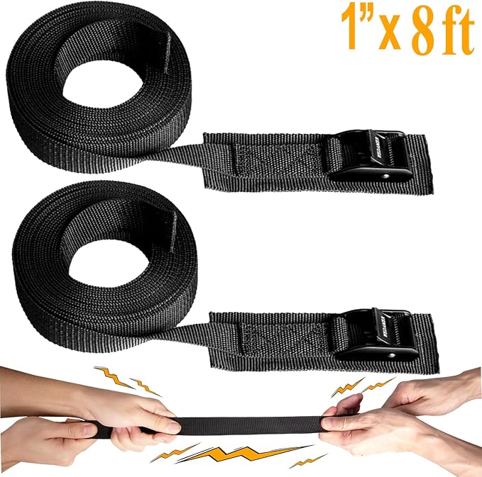 WEDAMER 2 Pack Kayak Tie Down Straps 8ft Heavy Duty Cam Buckle Tie Downs Adjustable Kayak Strap for Trucks Motorcycles Boat RV - Ratchet Lashing Straps for Roof Rack Trailer Cargo Securement (1"x8ft)