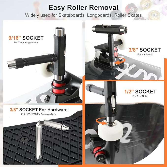 Skate Bearing Cleaning Kit – Portable Complete Bearing Maintenance System with Cleaning Bottle, 200ml Cleaner, 100ml Lubricant Oil, Bearing Press Puller & T Tool for Skateboard & Roller Skates