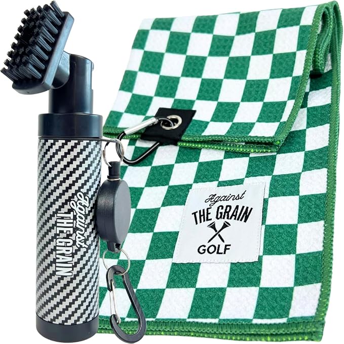 Against The Grain Golf Club Cleaning Kit - Includes Water Golf Club Brush & Microfiber Golf Towel (12"x20") Perfect Golf Bag Accessories for Men & Women Golf Gifts for Men