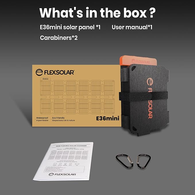 FlexSolar Portable 36W Solar Panel Charger with USB-A and USB-C Ports.1.3lbs,IP57 Waterproof and dustproof, Folded Solar Panel Compatible with Cellphone,Power Bank,Camping Light